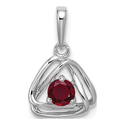 14K White Gold Lab-Created Ruby Triangle Pendant