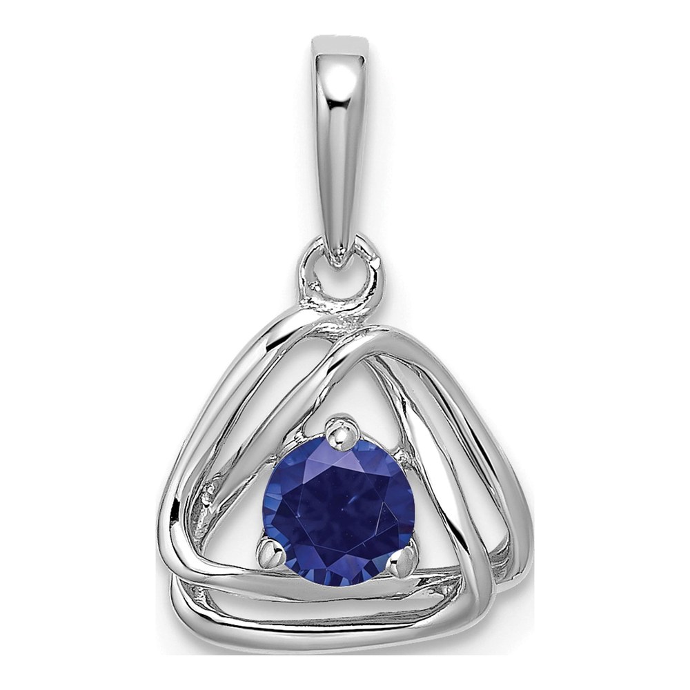 14K White Gold Lab-Created Sapphire Triangle Pendant