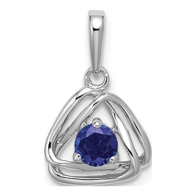 14K White Gold Lab-Created Sapphire Triangle Pendant