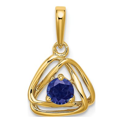 14K Yellow Gold Lab-Created Sapphire Triangle Pendant