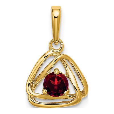 14K Yellow Gold Garnet January Triangle Pendant