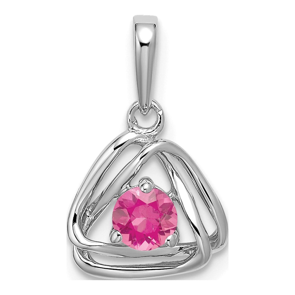 14K White Gold Pink Tourmaline Triangle Pendant
