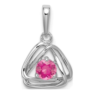 14K White Gold Pink Tourmaline Triangle Pendant