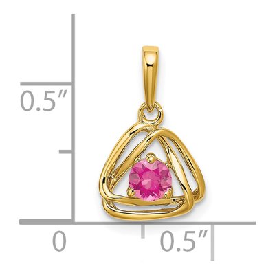 14K Yellow Gold Pink Tourmaline Triangle Pendant – view 2