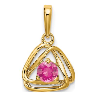 14K Yellow Gold Pink Tourmaline Triangle Pendant