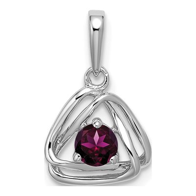 14K White Gold Rhodolite Garnet June Triangle Pendant