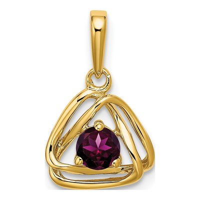 14K Yellow Gold Rhodolite Garnet Triangle Pendant
