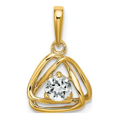 14K Yellow Gold White Topaz Triangle Pendant
