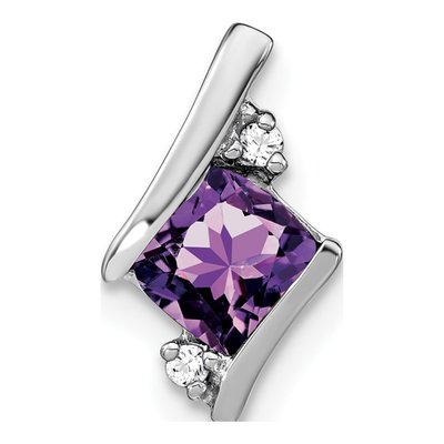 Sterling Silver Amethyst & Diamond Cushion Pendant
