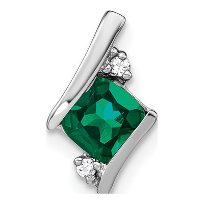 14K White Gold Lab-Created Emerald & Diamond May Birthstone Slide Pendant