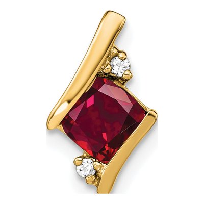 10K Yellow Gold Ruby & Diamond Cushion Slide Pendant