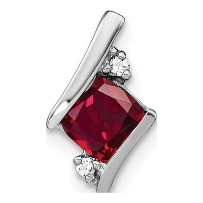 Sterling Silver Lab-Created Ruby & Diamond Cushion Pendant