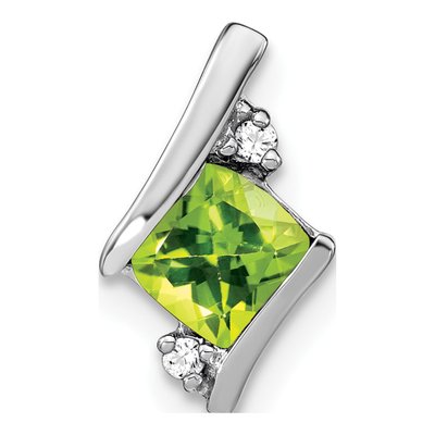 Sterling Silver Peridot & Diamond Antique Cushion Pendant