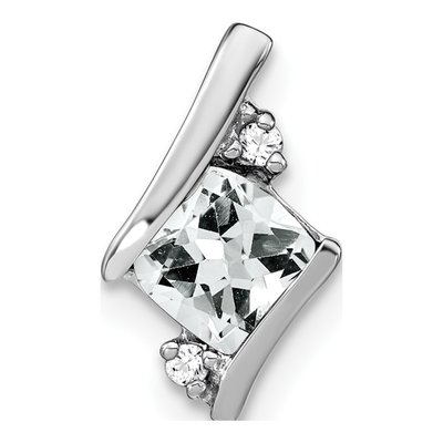10K White Gold White Topaz & Diamond April Birthstone Slide Pendant