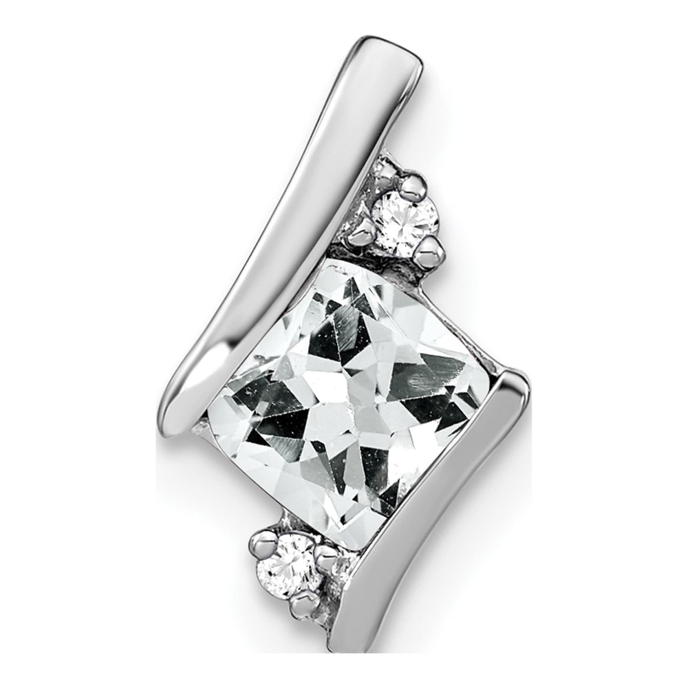 Sterling Silver White Topaz & Diamond Antique Cushion Pendant
