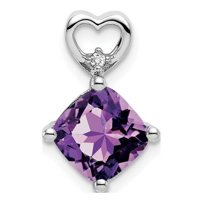 14K White Gold Amethyst & Diamond Heart Slide Pendant
