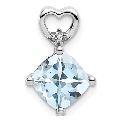 14K White Gold Aquamarine & Diamond Heart Slide Pendant