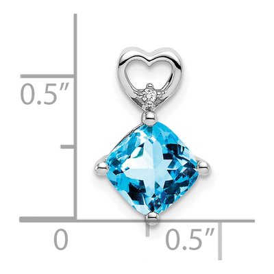 14K White Gold Swiss Blue Topaz & Diamond Heart Slide Pendant – view 2