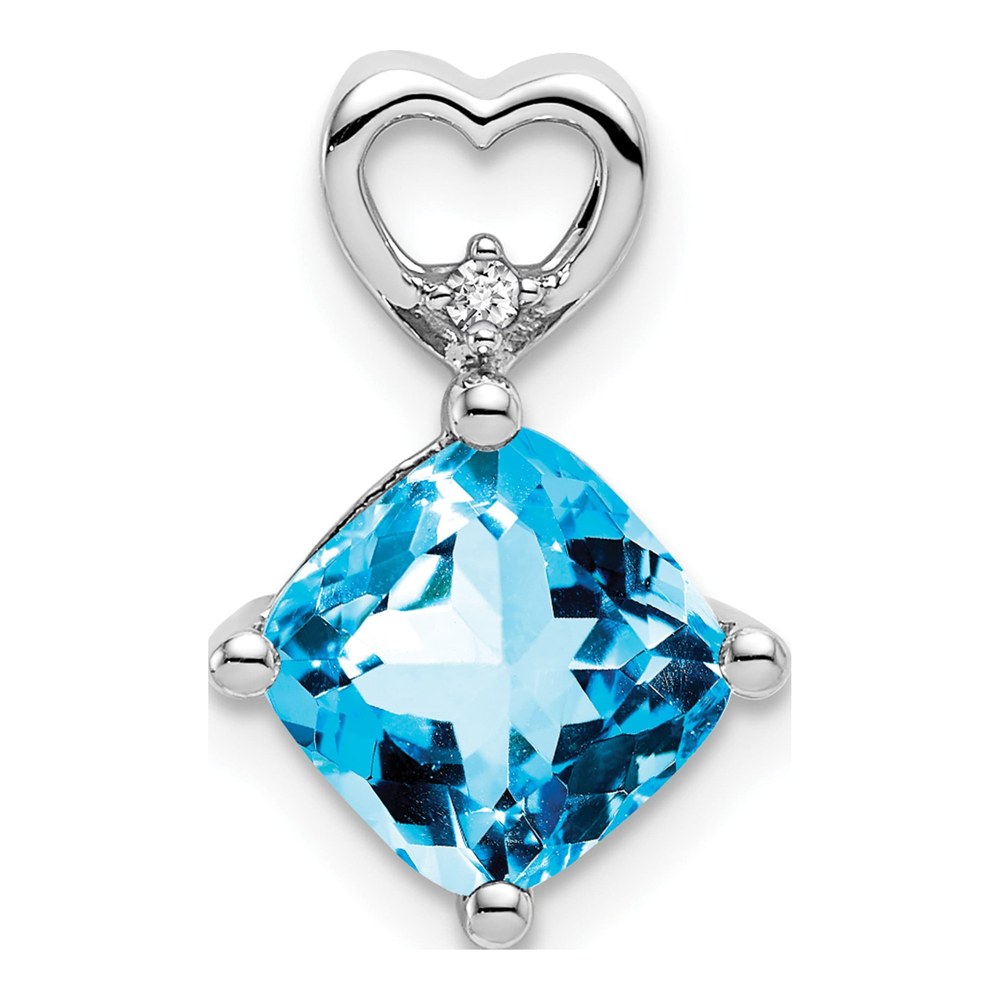 14K White Gold Swiss Blue Topaz & Diamond Heart Slide Pendant
