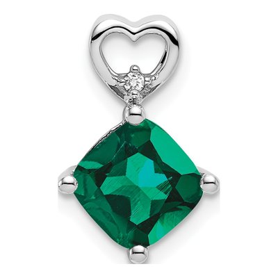 14K White Gold Lab-Created Emerald & Diamond May Birthstone Heart Slide Pendant