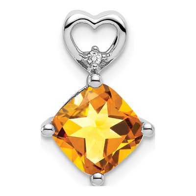 14K White Gold Citrine & Diamond Heart Slide Pendant