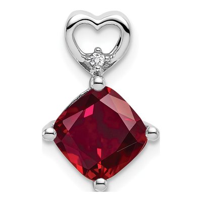 14K White Gold Lab-Created Ruby & Diamond Heart Charm