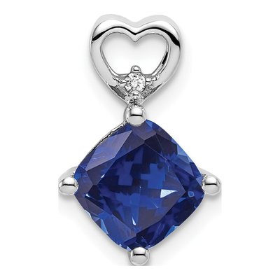 14K White Gold Lab-Created Sapphire & Diamond Heart Slide Pendant