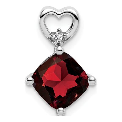 14K White Gold Garnet & Diamond Heart Charm