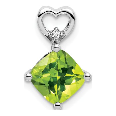 14K White Gold Peridot & Diamond Heart Charm