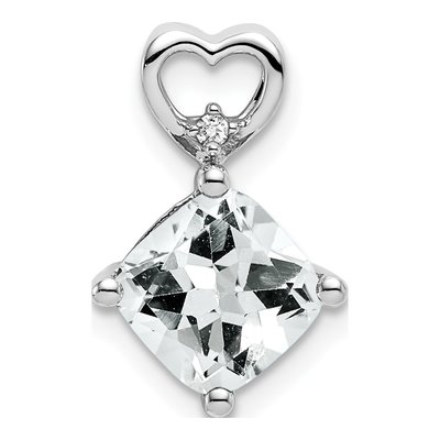 14K White Gold White Topaz & Diamond April Heart Slide Pendant