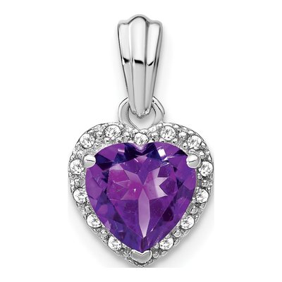Sterling Silver 1/15 ct tw Amethyst & Diamond Heart Pendant