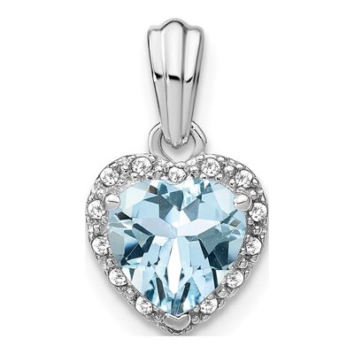 Sterling Silver 1/15 ct tw Aquamarine & Diamond Heart Pendant