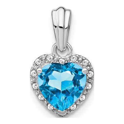 Sterling Silver 1/15 ct tw Swiss Blue Topaz & Diamond Heart Pendant
