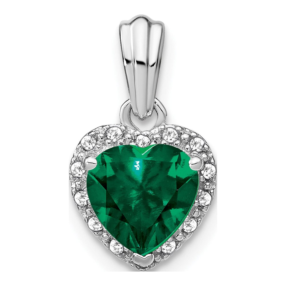 Sterling Silver Lab Emerald & Diamond Heart Pendant