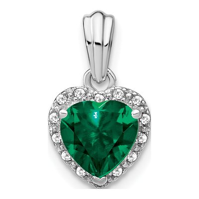 Sterling Silver 1/15 ct tw Lab-Created Emerald & Diamond Heart Pendant