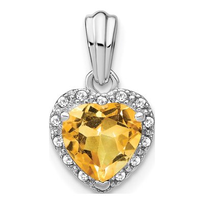 Sterling Silver 1/15 ct tw Citrine & Diamond Heart Pendant
