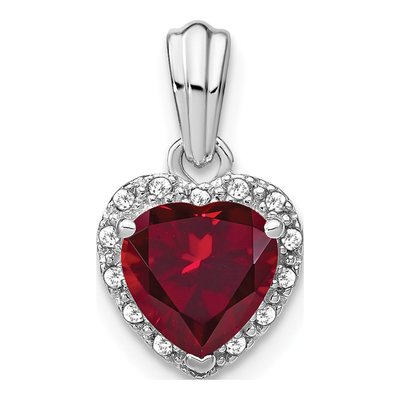 Sterling Silver 1/15 ct tw Lab-Created Ruby & Diamond Heart Pendant