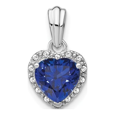 Sterling Silver 1/15 ct tw Lab-Created Sapphire & Diamond Heart Pendant