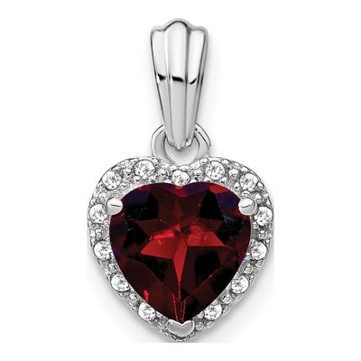 Sterling Silver 1/15 ct tw Garnet & Diamond Heart Pendant