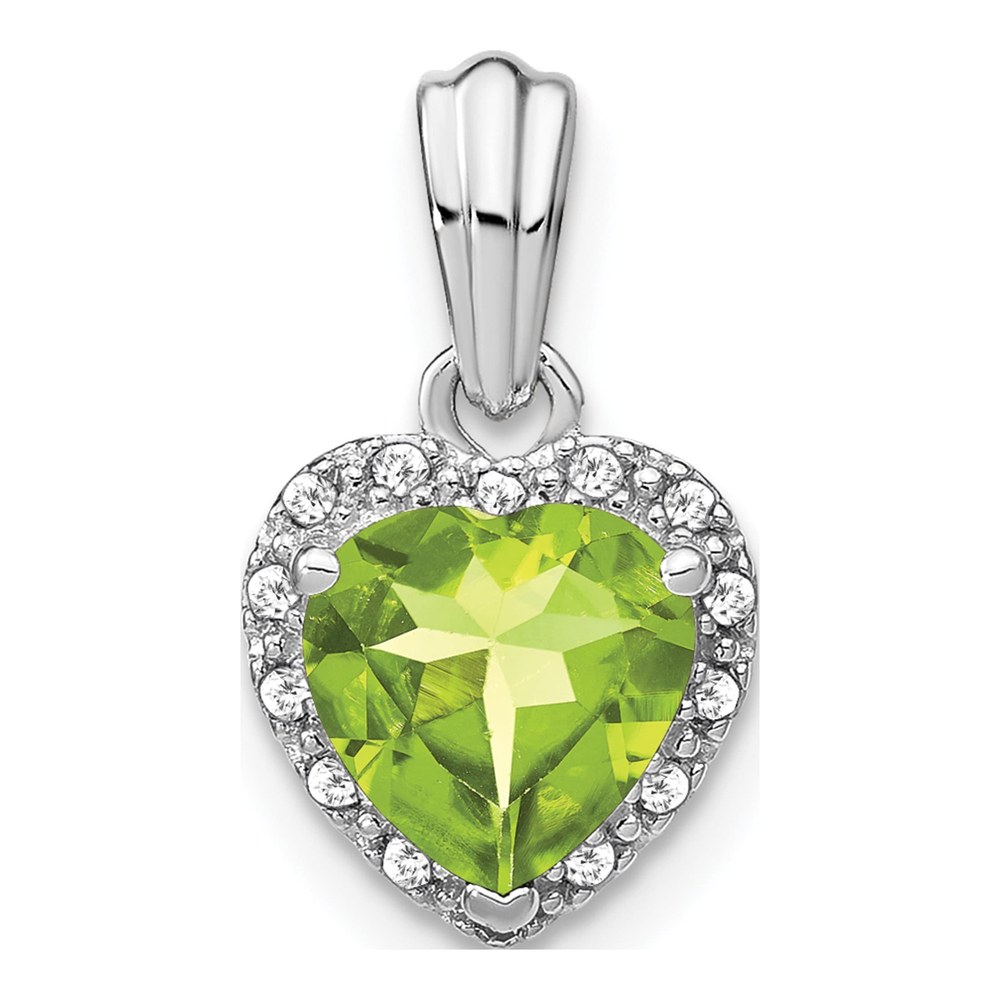 Sterling Silver 1/15 ct tw Peridot & Diamond Heart Pendant