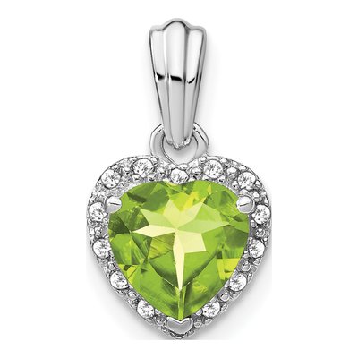 Sterling Silver 1/15 ct tw Peridot & Diamond Heart Pendant