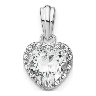 Sterling Silver 1/15 ct tw White Topaz & Diamond Heart Pendant