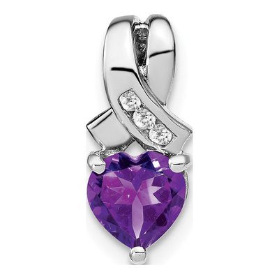 Sterling Silver Amethyst & Diamond Heart Pendant
