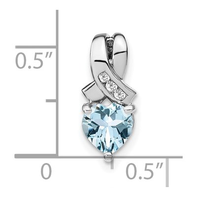 Sterling Silver Aquamarine & Diamond Heart Pendant – view 2