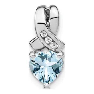 Sterling Silver Aquamarine & Diamond Heart Pendant