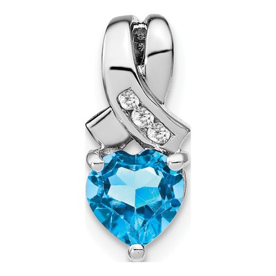 Sterling Silver Swiss Blue Topaz & Diamond Heart Pendant