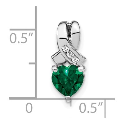 Sterling Silver Lab-Created Emerald & Diamond Heart Pendant – view 3