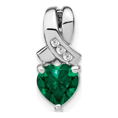 Sterling Silver Lab-Created Emerald & Diamond Heart Pendant