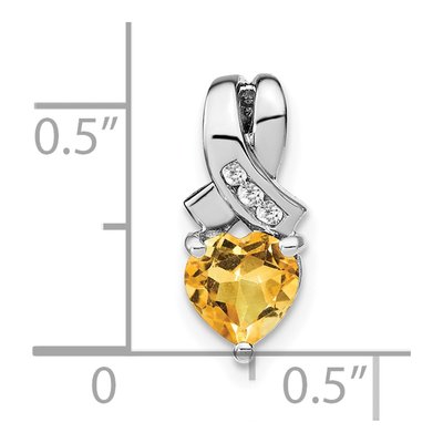 Sterling Silver Citrine & Diamond Heart Pendant – view 2