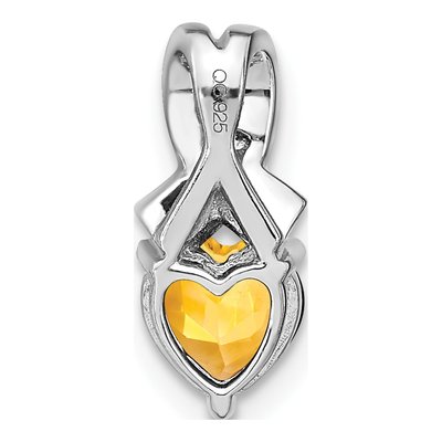 Sterling Silver Citrine & Diamond Heart Pendant – view 3